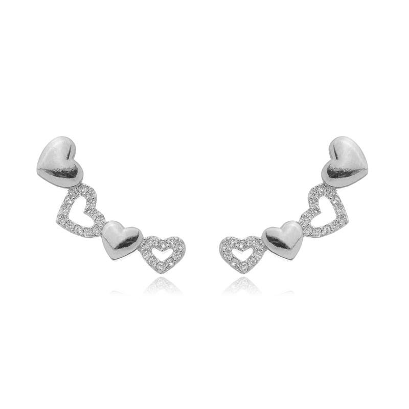 BRINCO LARA EAR CUFF CORAÇÕES BANHADO A PRATA