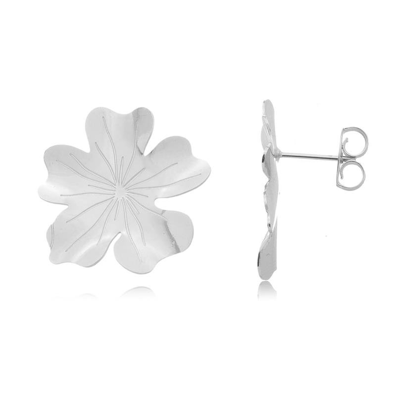 BRINCO MALU FLOR DETALHADA G BANHADO A PRATA