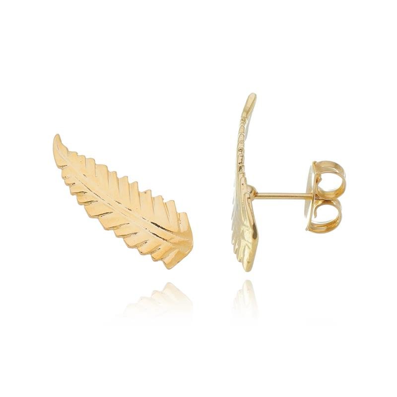 BRINCO DESIGN FOLHA DÁLIA BANHADO A OURO 18K