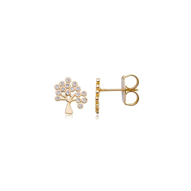 BRINCO ÁRVORE DA VIDA PEQUENO CRAVEJADO BANHADO A OURO 18K