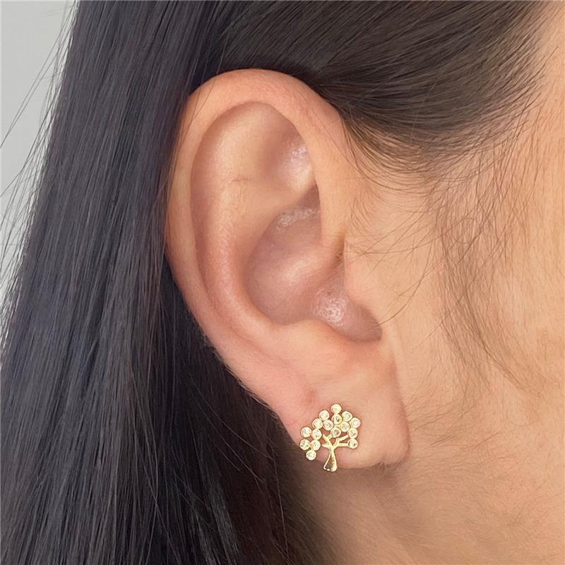 BRINCO ÁRVORE DA VIDA PEQUENO CRAVEJADO BANHADO A OURO 18K
