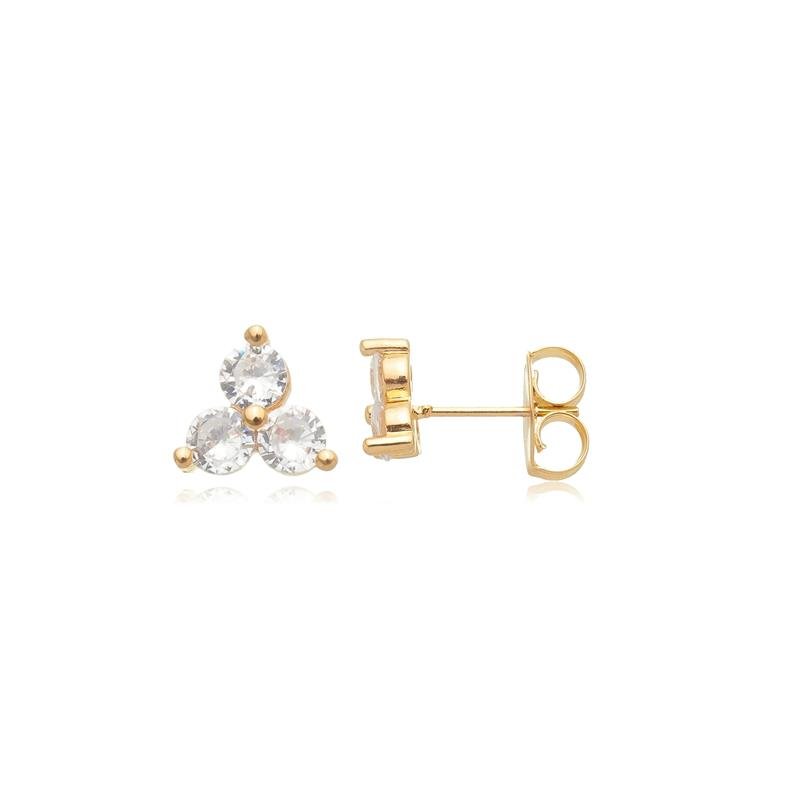 BRINCO FLOR ZIRCÔNIA CRISTAL BANHADO A OURO 18K