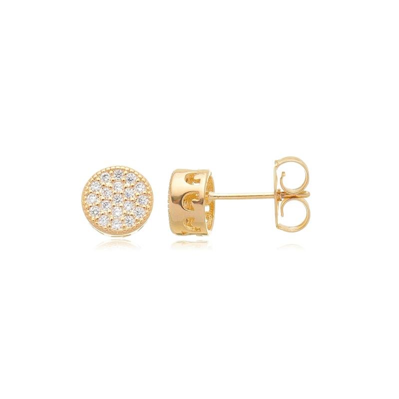 BRINCO BOTÃO PEQUENO CRAVEJADO ZIRCÔNIA BANHADO A OURO 18K