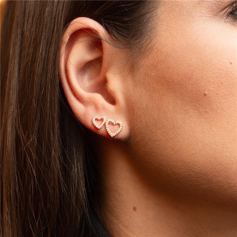 KIT DUPLA DE BRINCOS CORAÇÃO MANUELA MÉDIO E PEQUENO CRAVEJADO ZIRCÔNIA BANHADO A OURO 18K