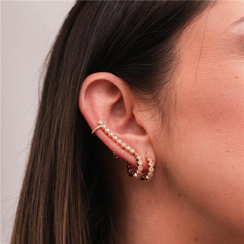 BRINCO EAR CUFF RAFAELA BOLINHAS CRAVEJADA ZIRCÔNIA BANHADO A OURO18K