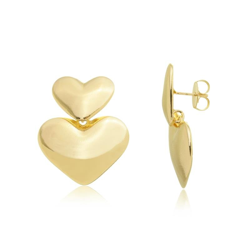 BRINCO MIRELA DOIS CORAÇÕES BANHADO A OURO 18K