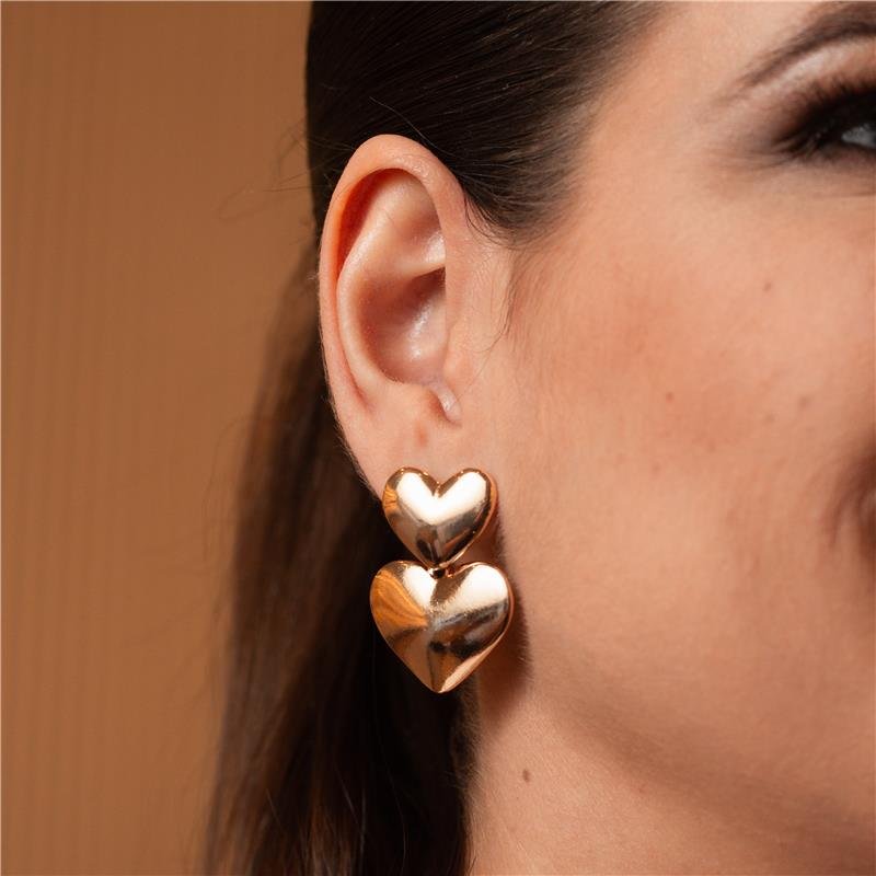 BRINCO MIRELA DOIS CORAÇÕES BANHADO A OURO 18K