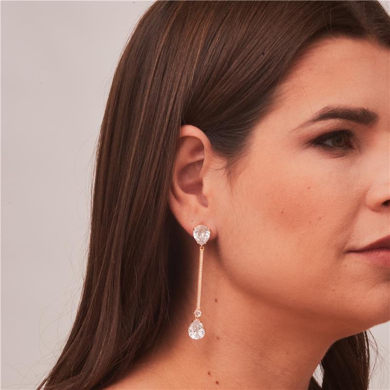 BRINCO LIZ LONGO CRAVEJADO BANHADO A OURO 18K