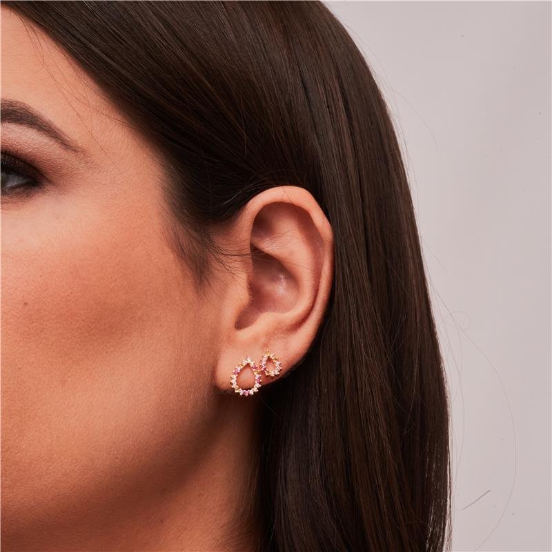 BRINCO MORGANA GOTA VAZADA CRAVEJADO ZIRCÔNIA COLORIDA P BANHADO A OURO 18K