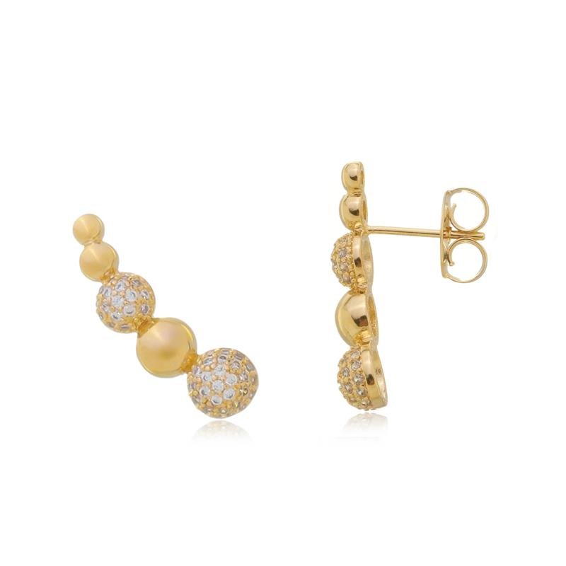 BRINCO THAIS EAR CUFF BOLINHAS CRAVEJADO ZIRCÔNIA BANHADO A OURO 18K
