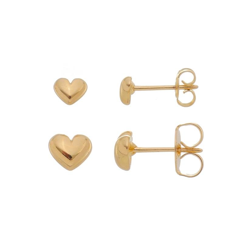 DUPLA BRINCOS MELISSA CORAÇÃO LISO BANHADO A OURO 18K