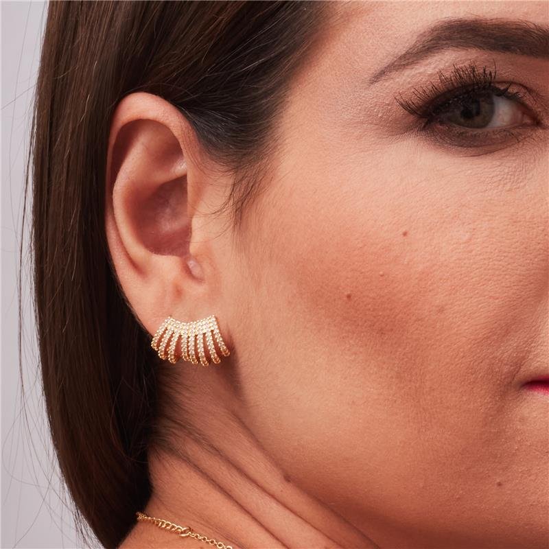 BRINCO GLÓRIA EAR CUFF OITO FIOS CRAVEJADO BANHADO A OURO 18K