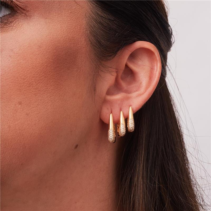 DUPLA SIMONE ARGOLA RETANGULAR CRAVEJADA BANHADO A OURO 18K