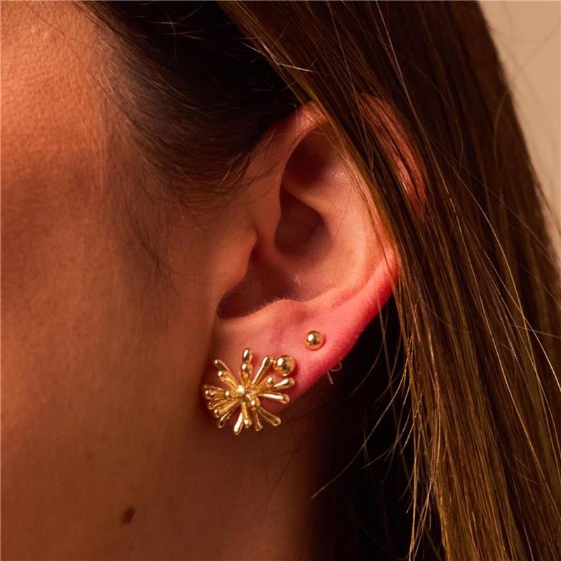 BRINCO DAMARIS REDONDO FLOCO DE NEVE BANHADO A OURO 18K