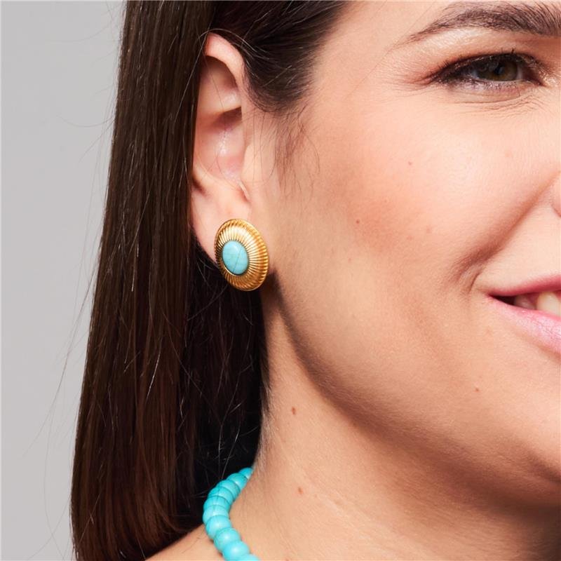 BRINCO INGRID OVAL PEDRA NATURAL TURQUESA BANHADO A OURO 18K