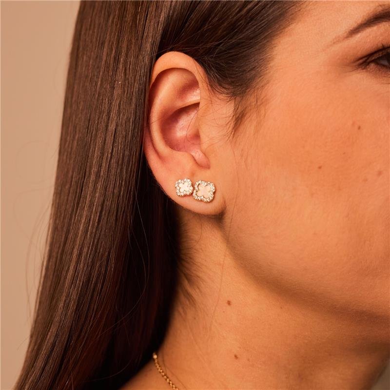 BRINCO ANITA KIT DUPLA BRINCO TREVO MADREPÉROLA BORDA CRAVEJADA BANHADO A OURO 18K