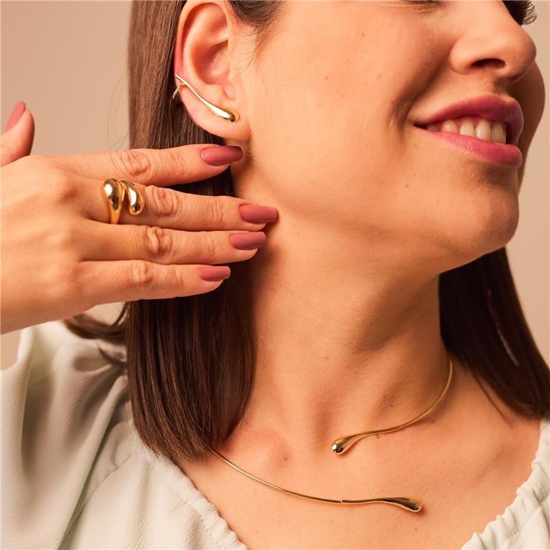 BRINCO MAVIE GOTA ORGANICA EAR CUFF BANHADO A OURO 18K