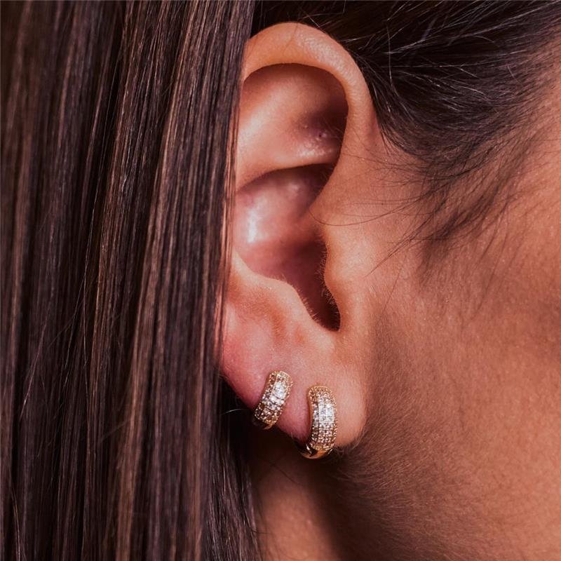 BRINCO KIT DUPLA DE BRINCOS ARGOLA GROSSA CRAVEJADA BANHADO A OURO