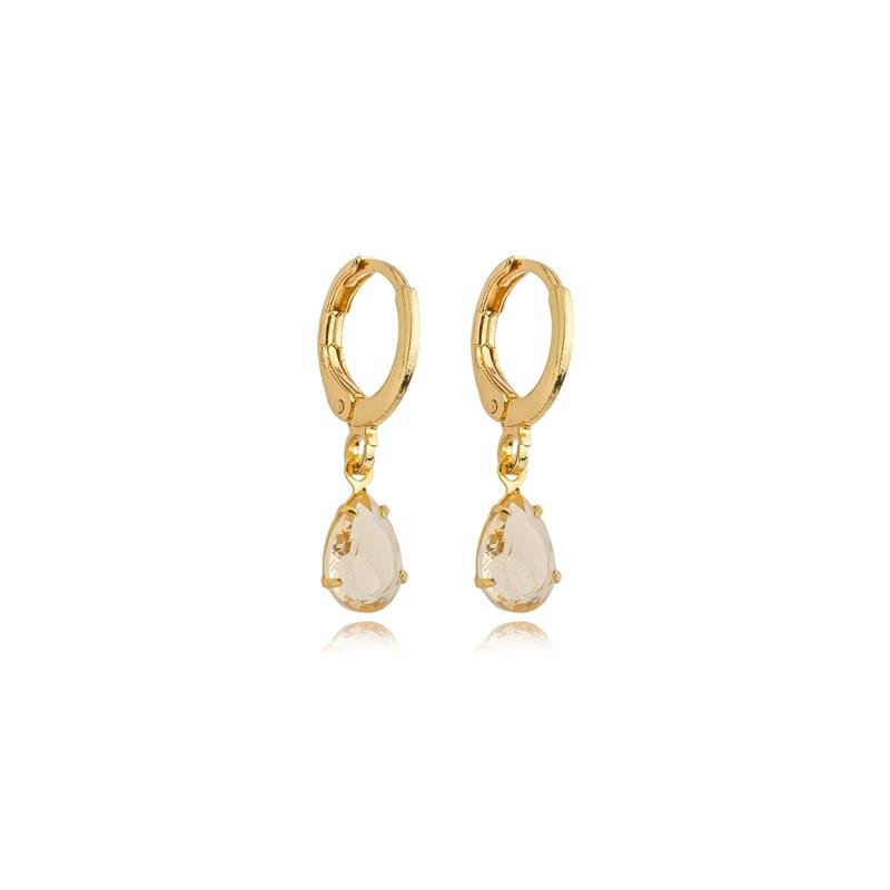 BRINCO VALENTINA ARGOLA COM PEDRA CRISTAL BANHADO A OURO 18K