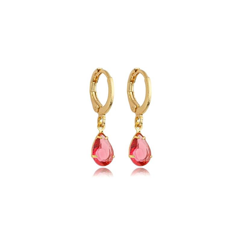 BRINCO VALENTINA ARGOLA COM PEDRA CRISTAL BANHADO A OURO 18K