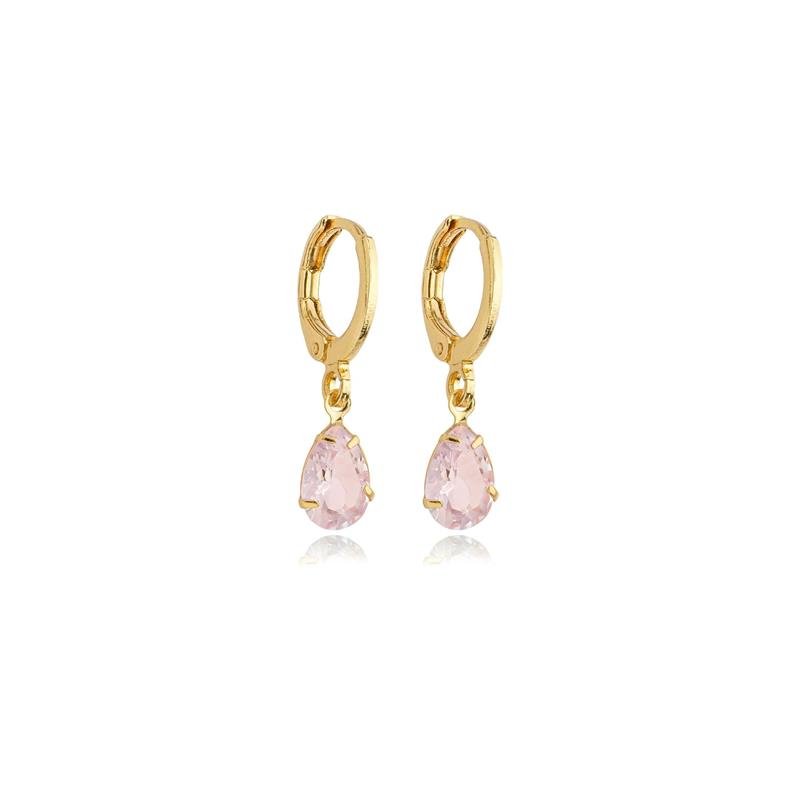 BRINCO VALENTINA ARGOLA COM PEDRA CRISTAL BANHADO A OURO 18K