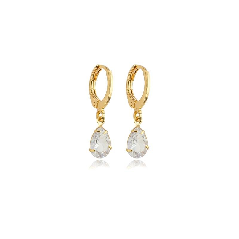 BRINCO VALENTINA ARGOLA COM PEDRA CRISTAL BANHADO A OURO 18K