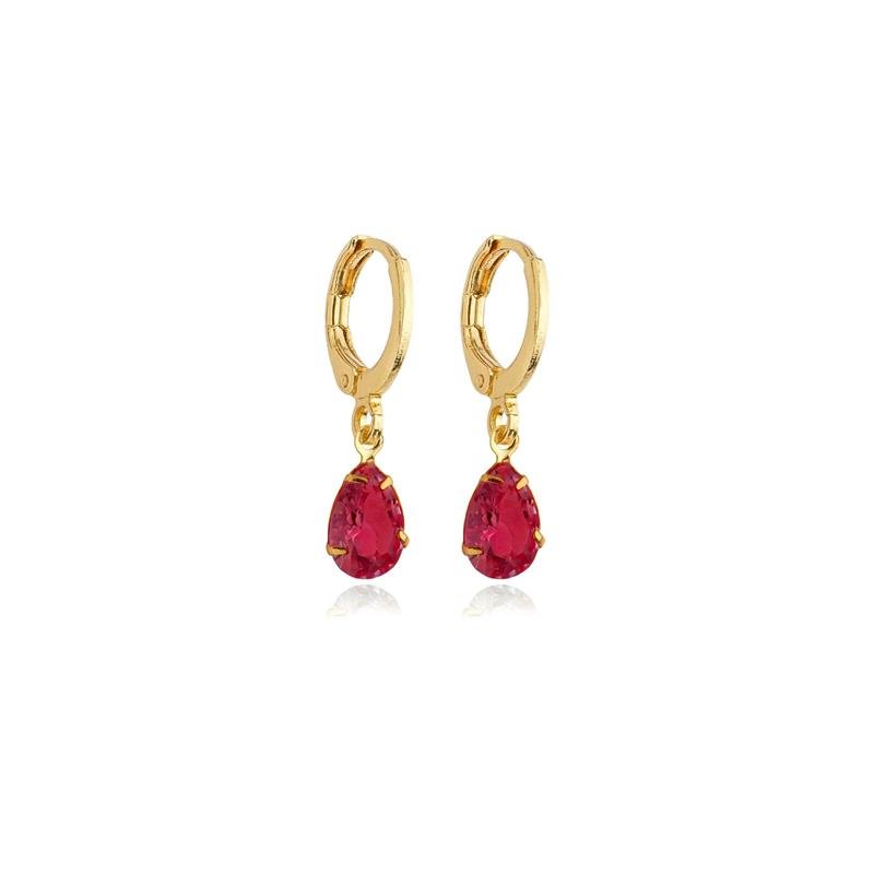 BRINCO VALENTINA ARGOLA COM PEDRA CRISTAL BANHADO A OURO 18K