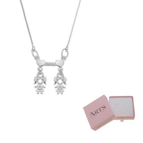 COLAR DOIS FILHOS PINGENTE PERSONALIZADO BANHADO A PRATA