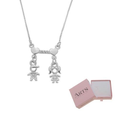 COLAR DOIS FILHOS PINGENTE PERSONALIZADO BANHADO A PRATA
