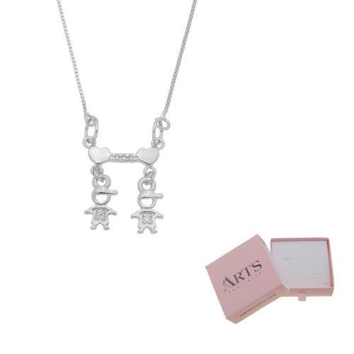 COLAR DOIS FILHOS PINGENTE PERSONALIZADO BANHADO A PRATA