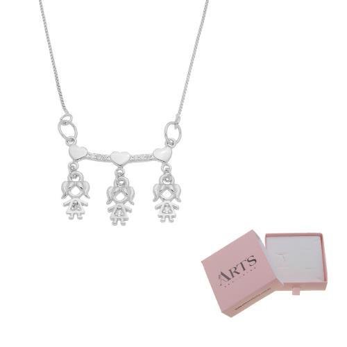 COLAR TRÊS FILHOS PINGENTE PERSONALIZADO BANHADO A PRATA