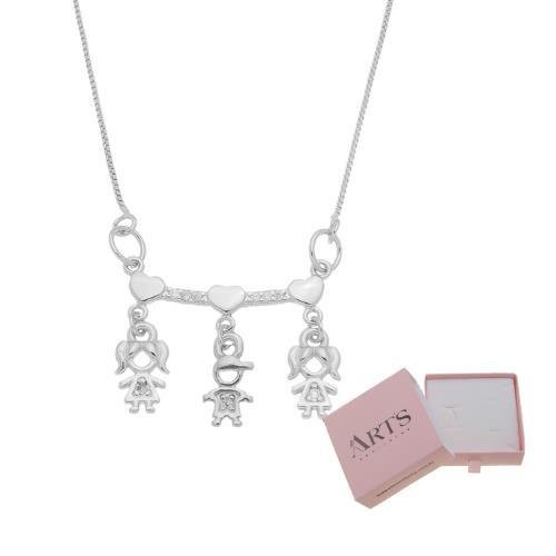 COLAR TRÊS FILHOS PINGENTE PERSONALIZADO BANHADO A PRATA