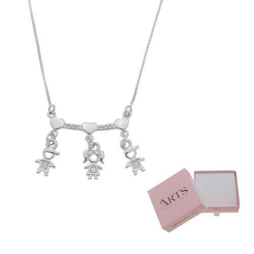 COLAR TRÊS FILHOS PINGENTE PERSONALIZADO BANHADO A PRATA