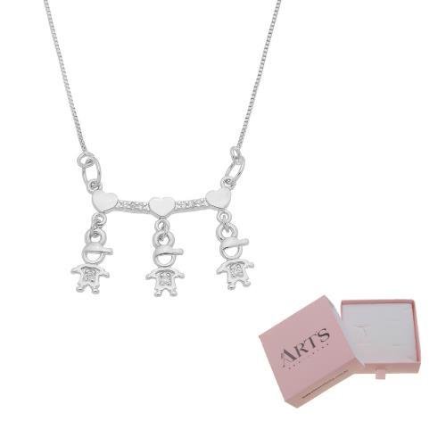 COLAR TRÊS FILHOS PINGENTE PERSONALIZADO BANHADO A PRATA