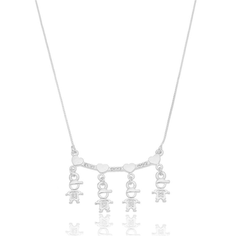 COLAR QUATRO FILHOS PINGENTE PERSONALIZADO BANHADO A PRATA