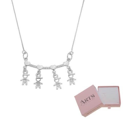 COLAR QUATRO FILHOS PINGENTE PERSONALIZADO BANHADO A PRATA
