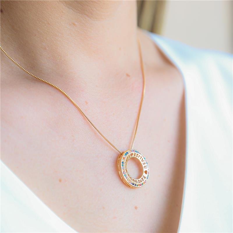 COLAR MANDALA SONHE, ACREDITE E REALIZE BANHADO OURO 18K
