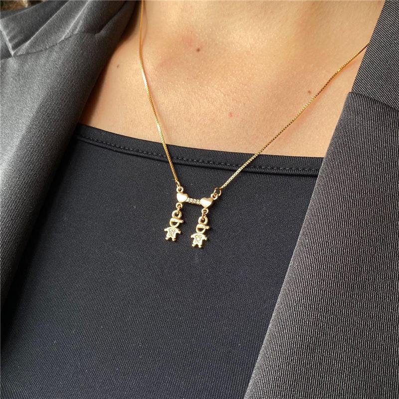 COLAR DOIS FILHOS PINGENTE PERSONALIZADO BANHADO A OURO 18K