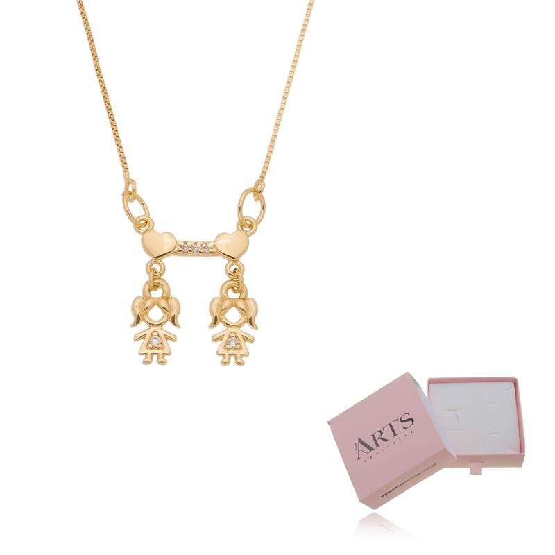 COLAR DOIS FILHOS PINGENTE PERSONALIZADO BANHADO A OURO 18K