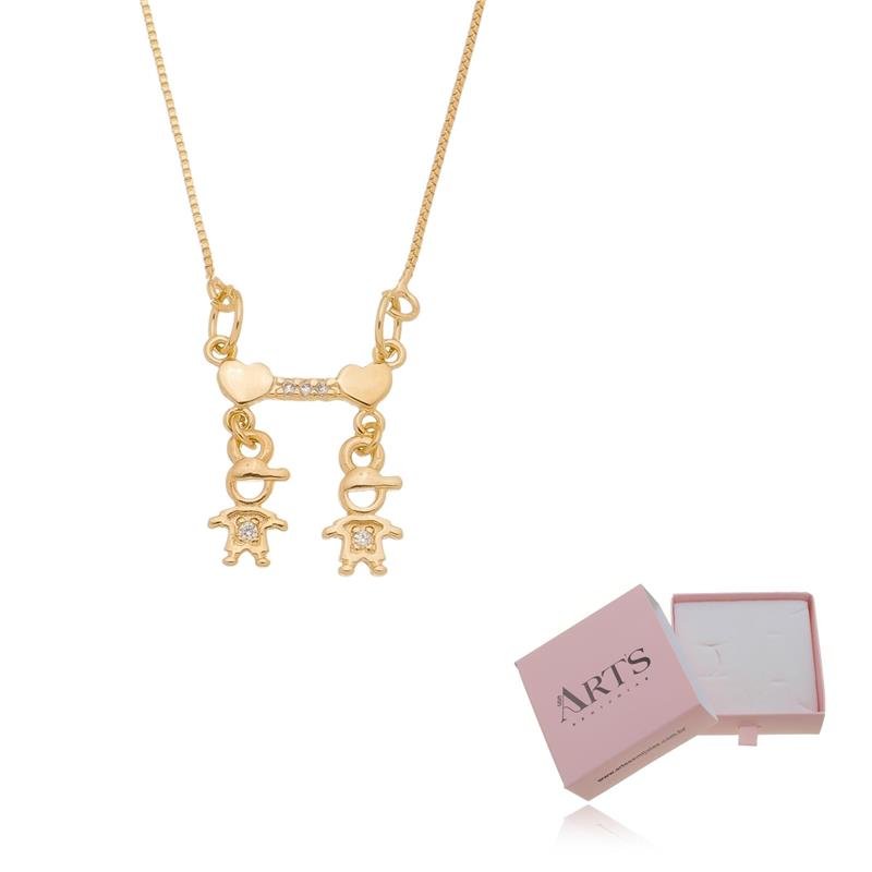 COLAR DOIS FILHOS PINGENTE PERSONALIZADO BANHADO A OURO 18K