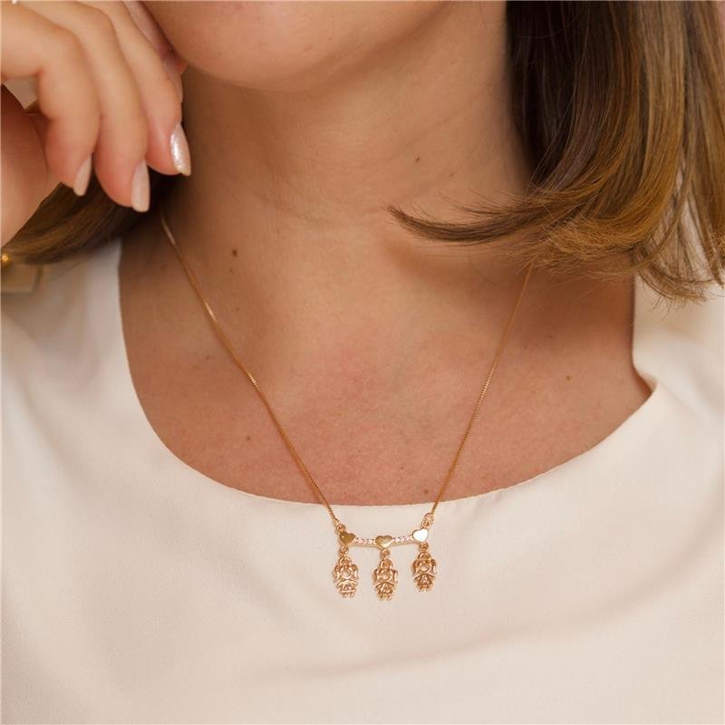 COLAR TRÊS FILHOS PINGENTE PERSONALIZADO BANHADO A OURO 18K
