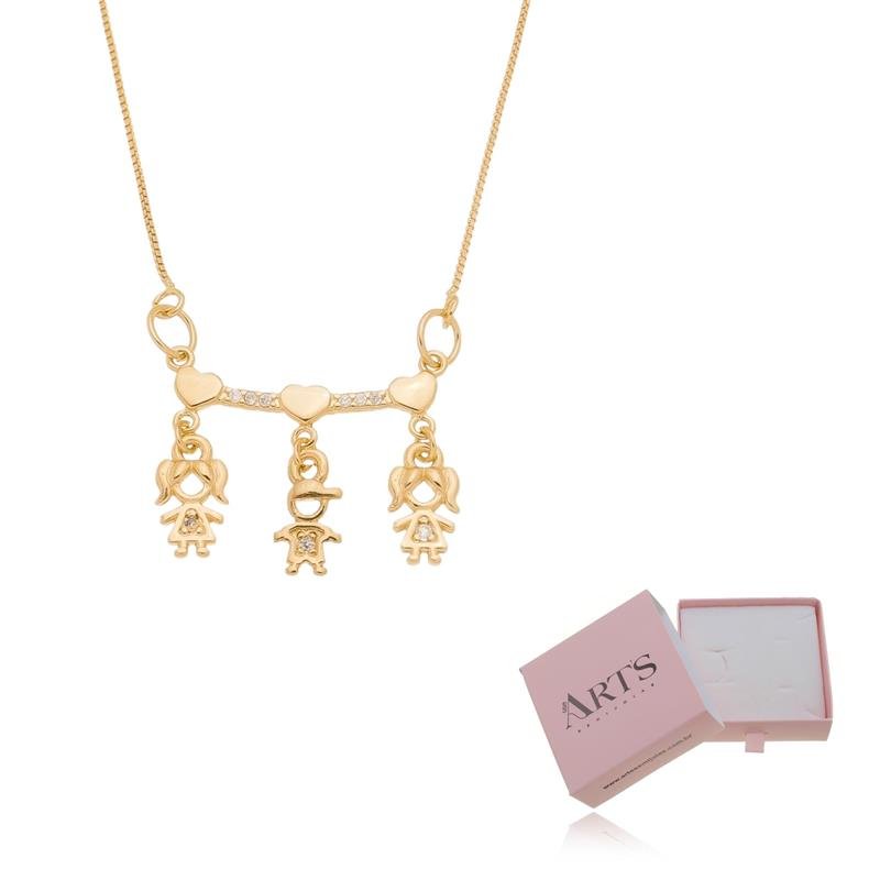 COLAR TRÊS FILHOS PINGENTE PERSONALIZADO BANHADO A OURO 18K