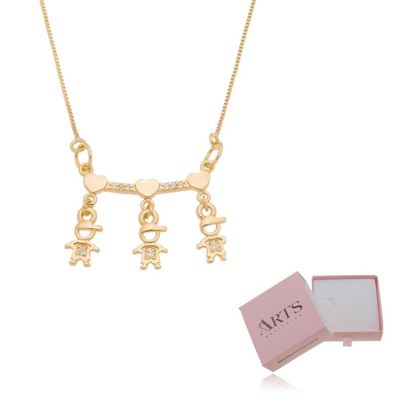 COLAR TRÊS FILHOS PINGENTE PERSONALIZADO BANHADO A OURO 18K