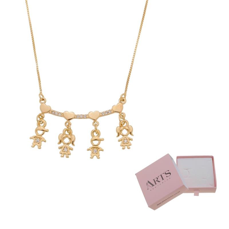 COLAR QUATRO FILHOS PINGENTE PERSONALIZADO BANHADO OURO 18K