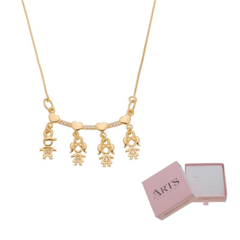 COLAR QUATRO FILHOS PINGENTE PERSONALIZADO BANHADO OURO 18K