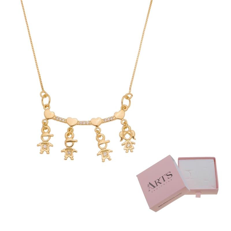 COLAR QUATRO FILHOS PINGENTE PERSONALIZADO BANHADO OURO 18K