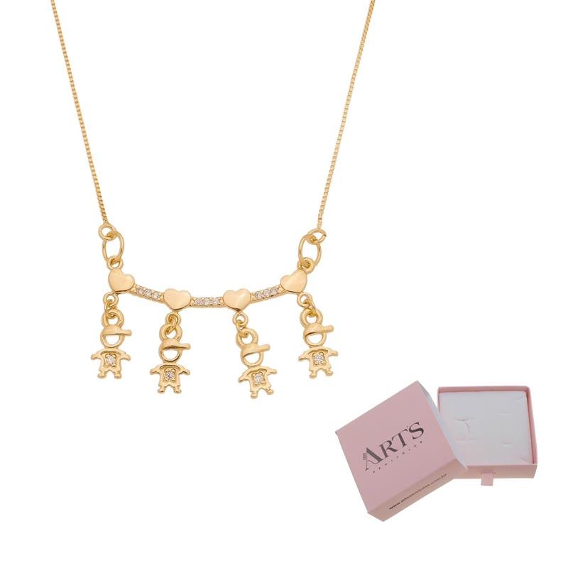 COLAR QUATRO FILHOS PINGENTE PERSONALIZADO BANHADO OURO 18K