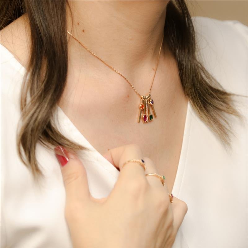 COLAR COM ZIRCÔNIAS COLORIDAS ANASTÁCIA BANHADO A OURO 18K