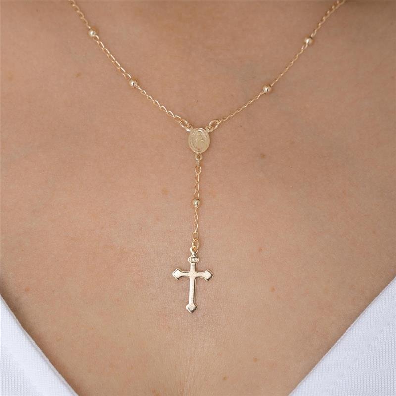 COLAR TERÇO NOSSA SENHORA DAS GRAÇAS BANHADO OURO 18K