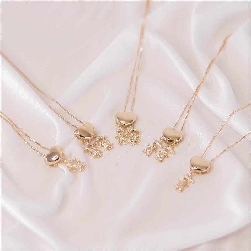 COLAR CORAÇÃO DOIS MENINOS ZIRCÔNIA BANHADO A OURO 18K
